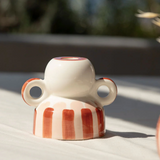 Bougeoir Menorca - rayure rosé et terracotta