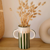 Grand vase avec anses Mediterranea - Rayures vert/beige