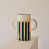 Grand vase avec anses Mediterranea - Rayures vert/beige