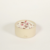 Bougie fleurie et pot en grès, parfum Dimanche Gourmand