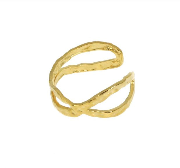 Bague martelée en acier inoxydable doré Juno - Boutique We Are ParisLes Cléias Acier Inoxydable