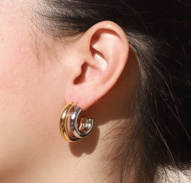 Boucles d'oreilles double en acier inoxydable doré et argenté - Boutique We Are ParisLes Cléias Acier Inoxydable