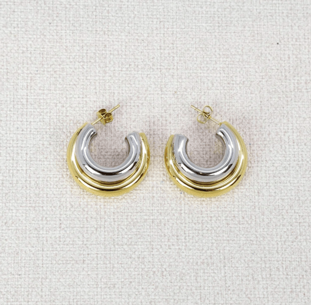 Boucles d'oreilles double en acier inoxydable doré et argenté - Boutique We Are ParisLes Cléias Acier Inoxydable