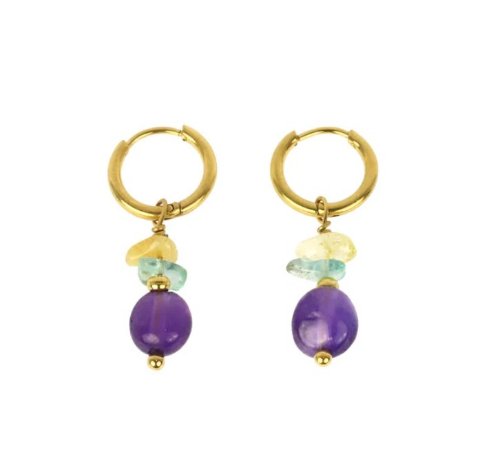 Boucles d'oreilles pendentif violet en acier inoxydable doré Pardo - Boutique We Are ParisLes Cléias Acier Inoxydable