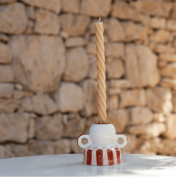 Bougeoir Menorca - rayure rosé et terracotta - Boutique We Are ParisOustao