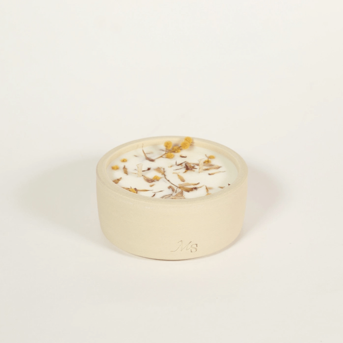 Bougie fleurie et pot en grès, parfum Frangipanier & Jasmin - Boutique We Are ParisMaison Séjour