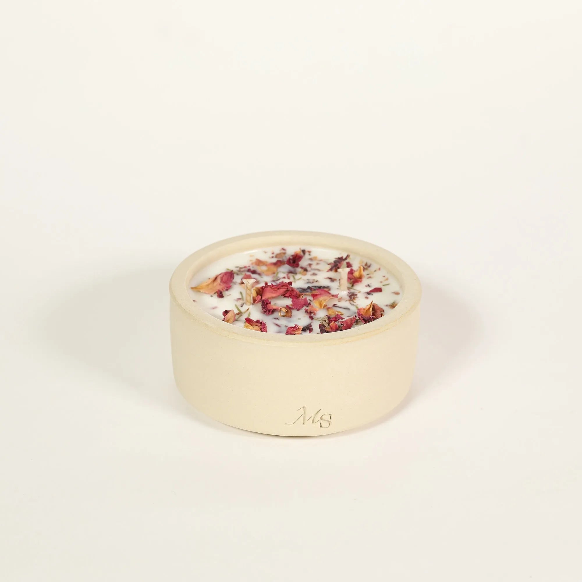 Bougie fleurie et pot en grès, parfum Rose du Séjour - Boutique We Are ParisMaison Séjour