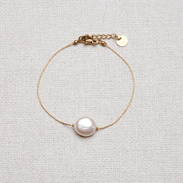 Bracelet perle d'eau douce plate, en acier inoxydable Loli - Boutique We Are ParisLes Cléias Acier Inoxydable