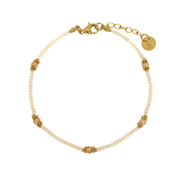 Bracelet perles Miyuki et cristal de couleur beige nacré en acier inoxydable Noela - Boutique We Are ParisLes Cléias Acier Inoxydable