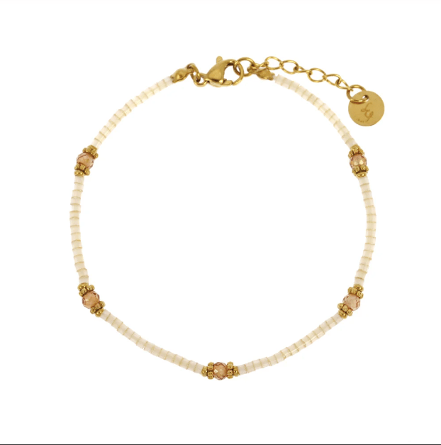 Bracelet perles Miyuki et cristal de couleur beige nacré en acier inoxydable Noela - Boutique We Are ParisLes Cléias Acier Inoxydable