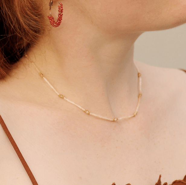 Collier perles Miyuki et cristal de couleur beige nacré en acier inoxydable Noela - Boutique We Are ParisLes Cléias Acier Inoxydable