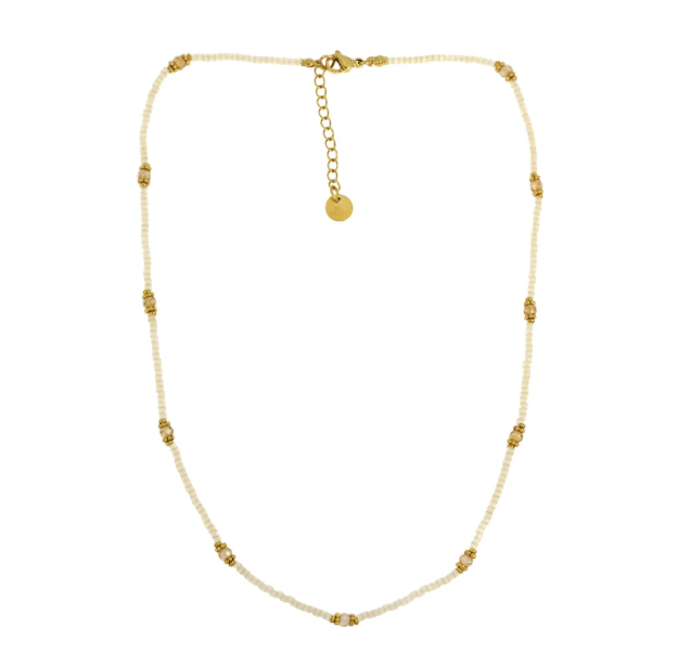 Collier perles Miyuki et cristal de couleur beige nacré en acier inoxydable Noela - Boutique We Are ParisLes Cléias Acier Inoxydable