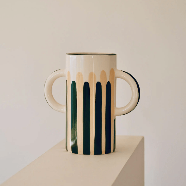 Grand vase avec anses Mediterranea - Rayures vert/beige - Boutique We Are ParisOustao