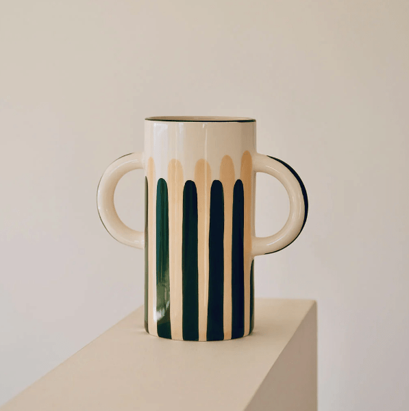 Grand vase avec anses Mediterranea - Rayures vert/beige - Boutique We Are ParisOustao
