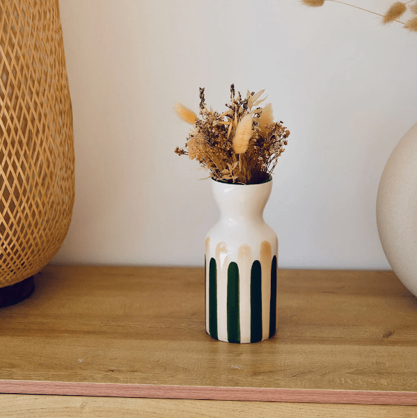 Vase Totem - Rayure vert/beige - Boutique We Are ParisOustao